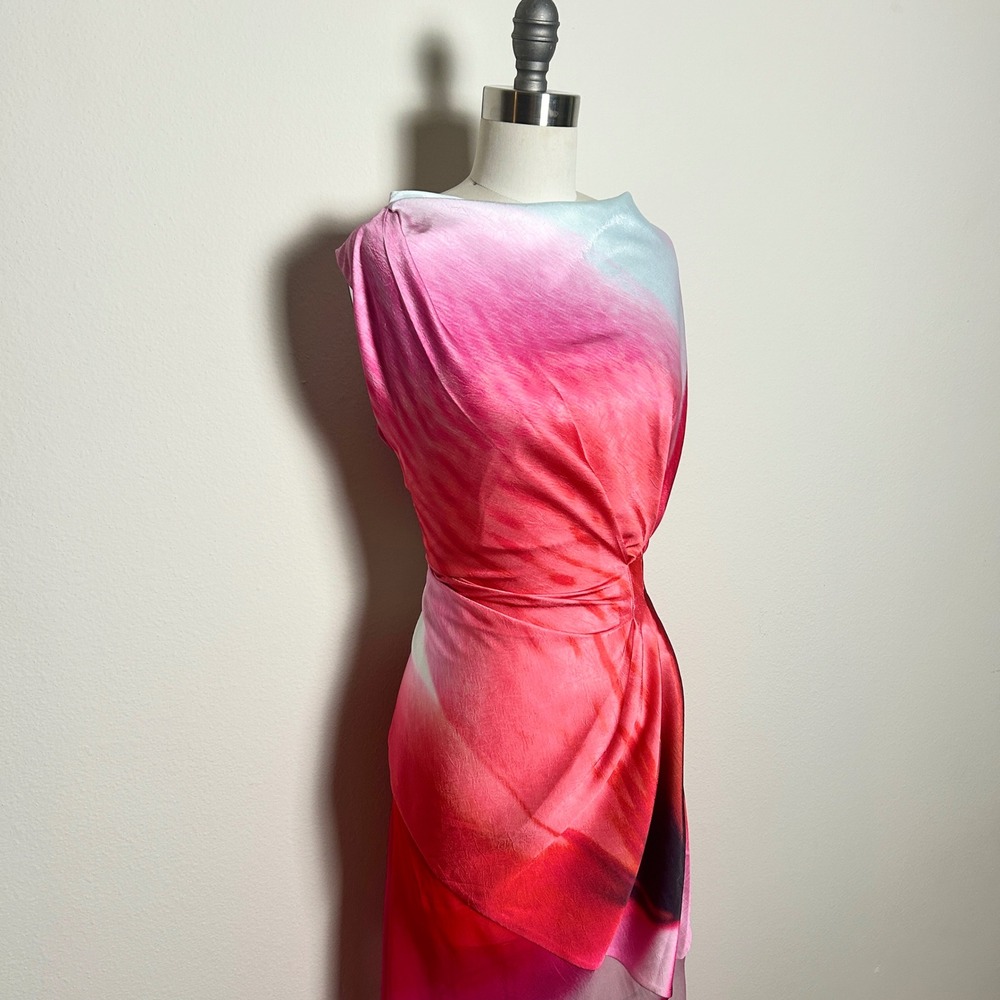 Significant Other Pink Ombre Draped Cowl Back Midi Dress Women Size‎ US 12P NWT
